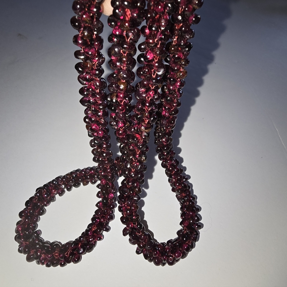 Opera Length Garnet Beaded Necklace Red 36" Long